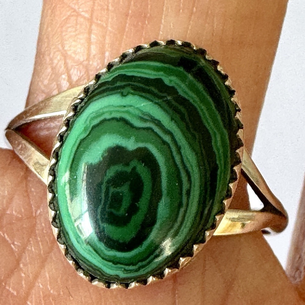 Navajo Green Malachite Ring Sz 9.25 Sterling‎ Silver 925 Saw Tooth Bezel Native